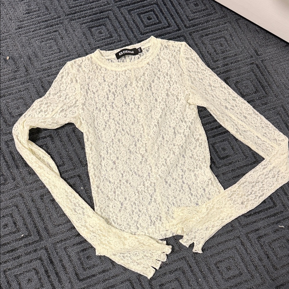 BDG Cream Lace Long Sleeve Tee - Feminine Layering Top